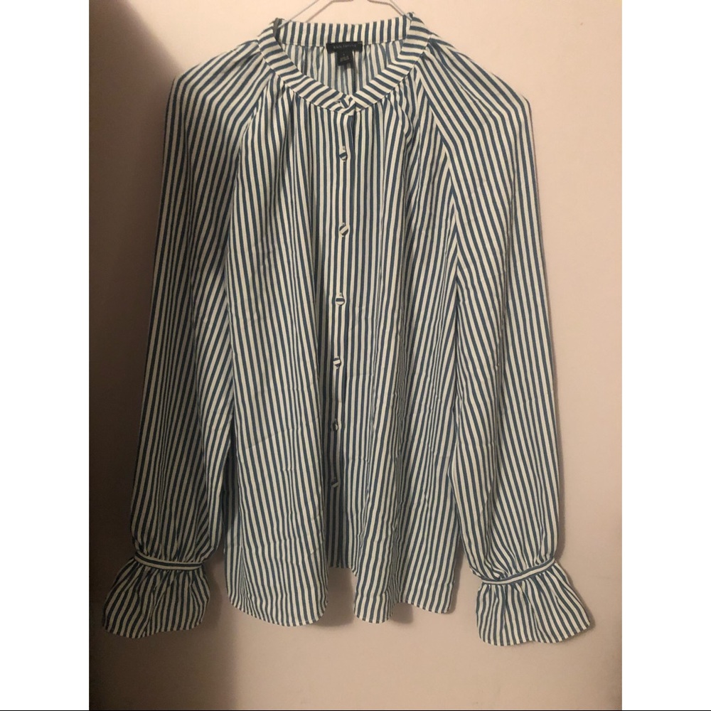 Ann Taylor Green White Striped Blouse